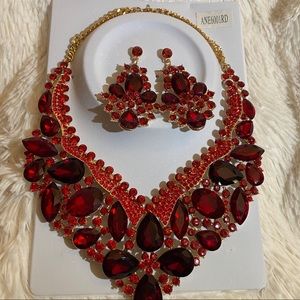 Ruby Rhinestone Necklace set